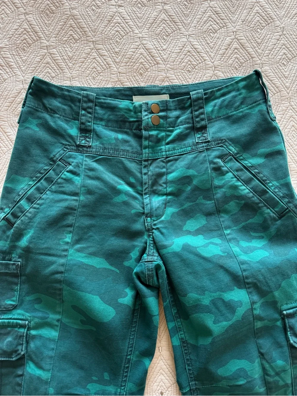 Anthropologie Austin Cargo Trousers Pants Camo Dark Turquoise Size 27 - Picture 6 of 16